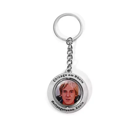 Metal Sticker Epoxy Portrait Spinning Keychain (chaveiro giratório com adesivo de metal e epóxi)