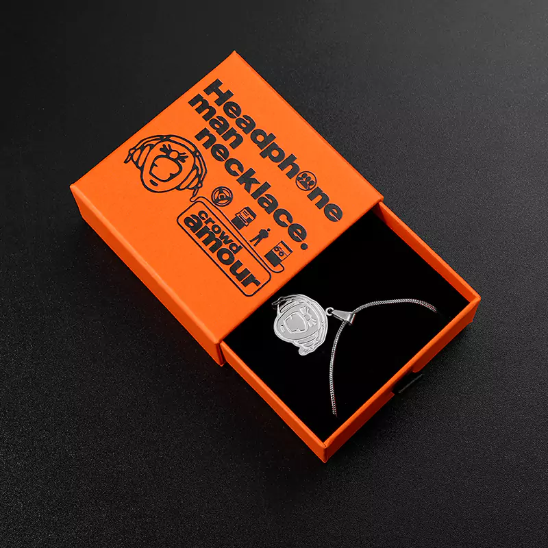 Stainless Steel Embossed Logo Box Headphone Charm/Necklace