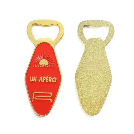 3561-2 - Abridor de garrafas de liga de zinco esmaltado e banhado a ouro vermelho